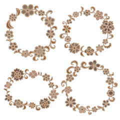 Hand drawn floral round frame.
