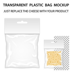 Transparent Plastic Bag Mockup Ready For Your Design. Blank Pack