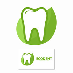Vector dental logo with green leaves symbol.