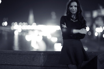 black and white portrait of a girl night