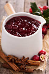 Cranberry sauce in ceramic saucepan
