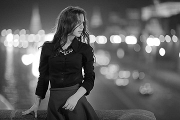 black and white portrait of a girl night