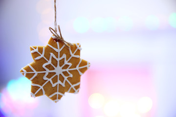 Christmas cookie on shiny abstract background