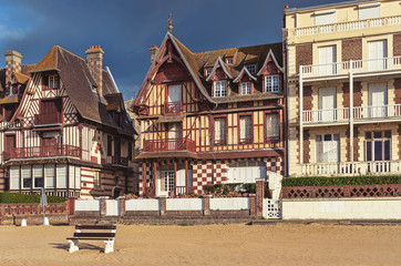Houses next to the beach. Trouville, France.