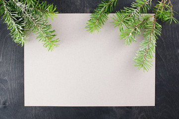 Blank sheet of paper and pine branches