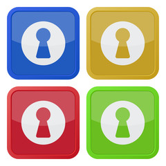 set of four square icons with keyhole