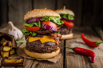 Beef burger rustic style