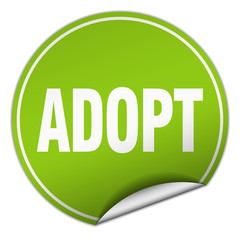 adopt round green sticker isolated on white
