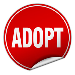 adopt round red sticker isolated on white