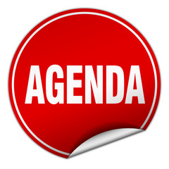 agenda round red sticker isolated on white