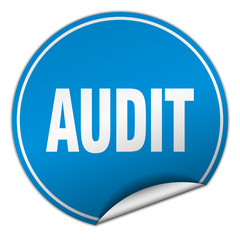 audit round blue sticker isolated on white