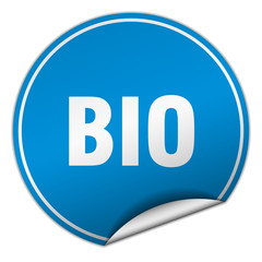 bio round blue sticker isolated on white