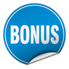 bonus round blue sticker isolated on white