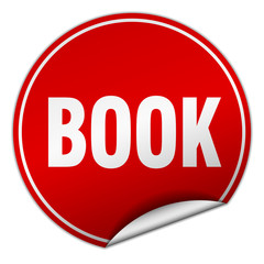 book round red sticker isolated on white