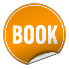 book round orange sticker isolated on white