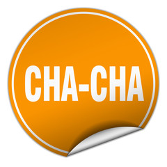 cha-cha round orange sticker isolated on white