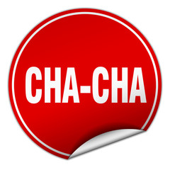 cha-cha round red sticker isolated on white