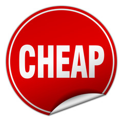 cheap round red sticker isolated on white