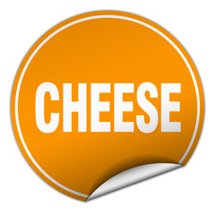 cheese round orange sticker isolated on white