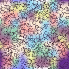 Zelfklevend Fotobehang Seamless texture with vintage flowers. Flower background. Hand drawn ornaments. Doodles. Blurred background. © ashetana