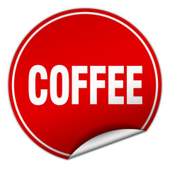 coffee round red sticker isolated on white