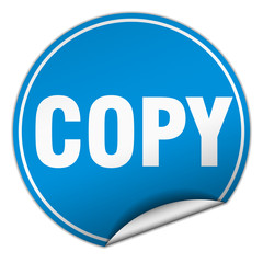 copy round blue sticker isolated on white