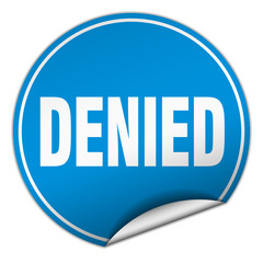 denied round blue sticker isolated on white