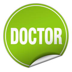 doctor round green sticker isolated on white