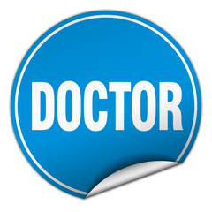 doctor round blue sticker isolated on white