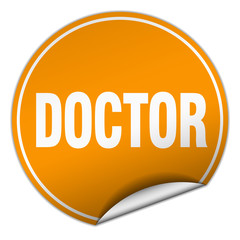 doctor round orange sticker isolated on white