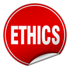 ethics round red sticker isolated on white