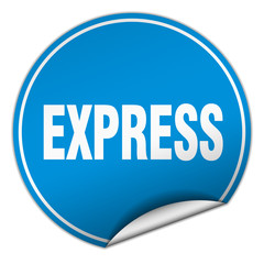 express round blue sticker isolated on white