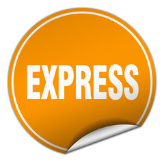 express round orange sticker isolated on white