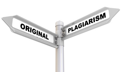 Waymark with inscriptions "ORIGINAL" and "PLAGIARISM". Isolated