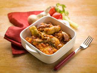 chicken Cacciatora italian traditional recipe, selective focus