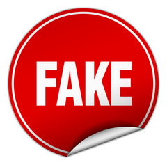 fake round red sticker isolated on white
