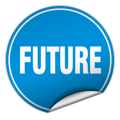 future round blue sticker isolated on white