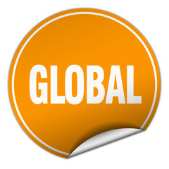 global round orange sticker isolated on white