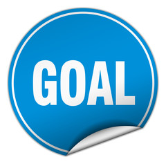 goal round blue sticker isolated on white