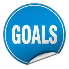 goals round blue sticker isolated on white