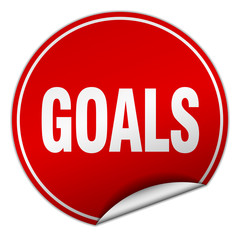 goals round red sticker isolated on white