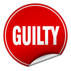 guilty round red sticker isolated on white