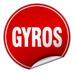 gyros round red sticker isolated on white