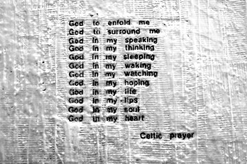 Obraz premium Celtic prayer displayed inside a place of worship.