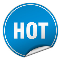 hot round blue sticker isolated on white