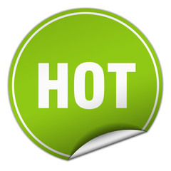 hot round green sticker isolated on white