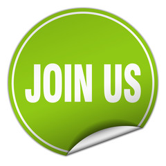 join us round green sticker isolated on white