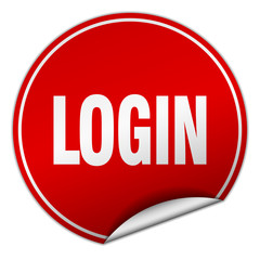 login round red sticker isolated on white