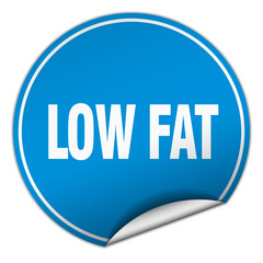 low fat round blue sticker isolated on white