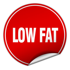 low fat round red sticker isolated on white